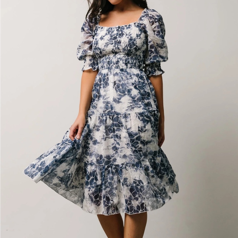 NWT Baltic Born “Hazel” Eyelet Midi Dress, Navy, size M